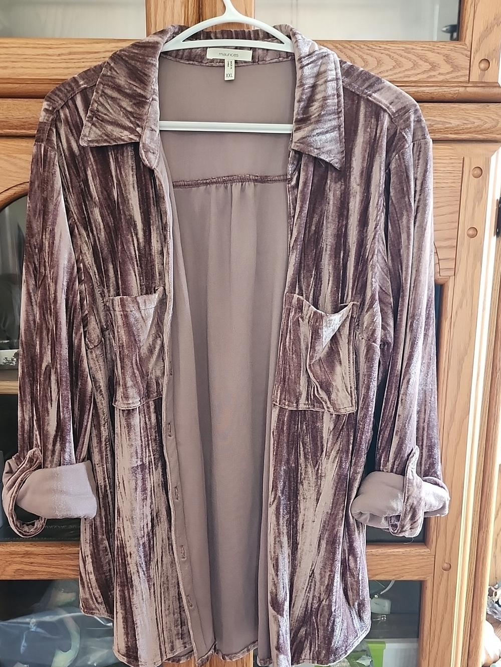 Maurices Velvet Button-Down Shirt in Mauve Taupe